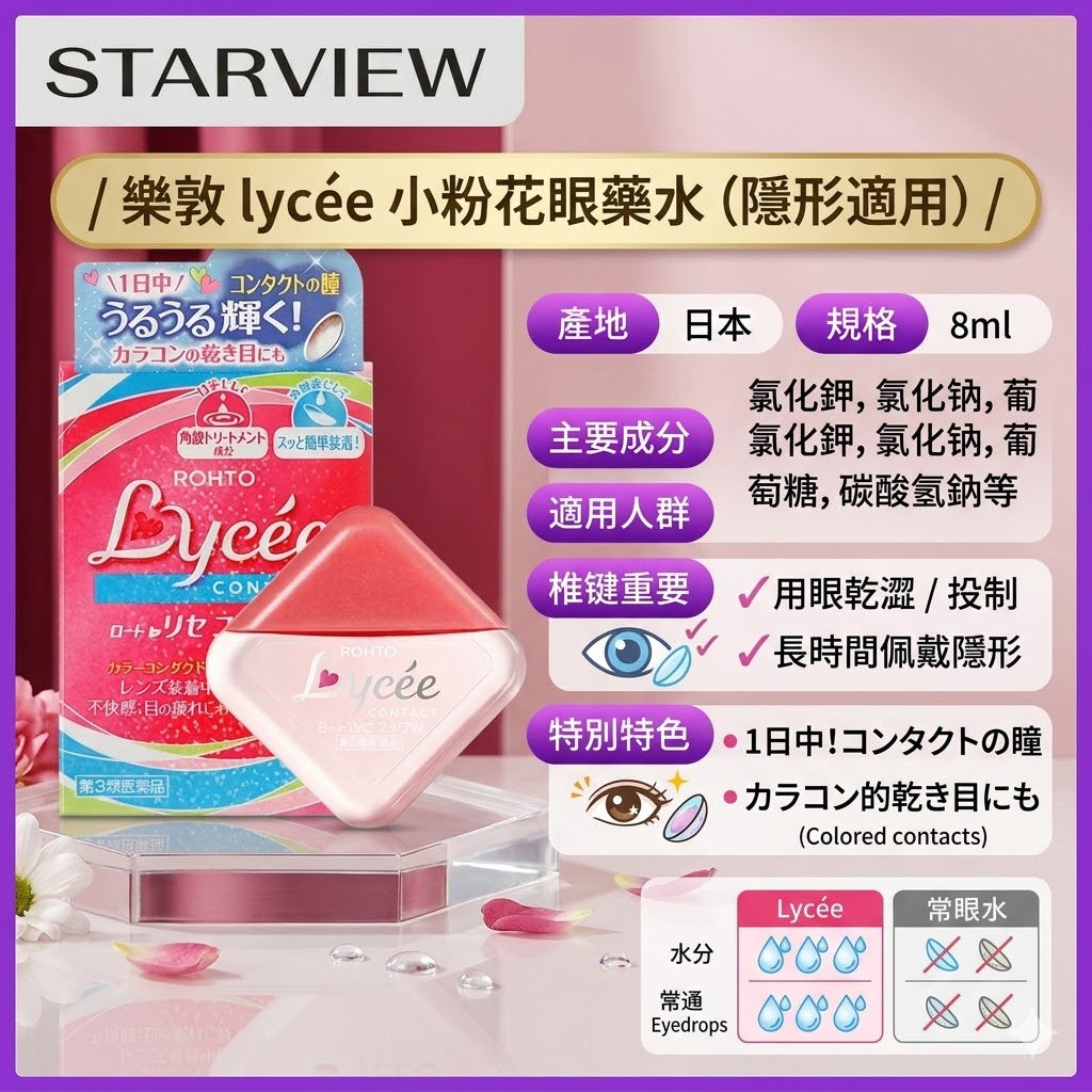 樂敦眼藥水小粉花隱形眼鏡眼藥水美瞳眼藥水緩解視疲勞人工淚液8ml